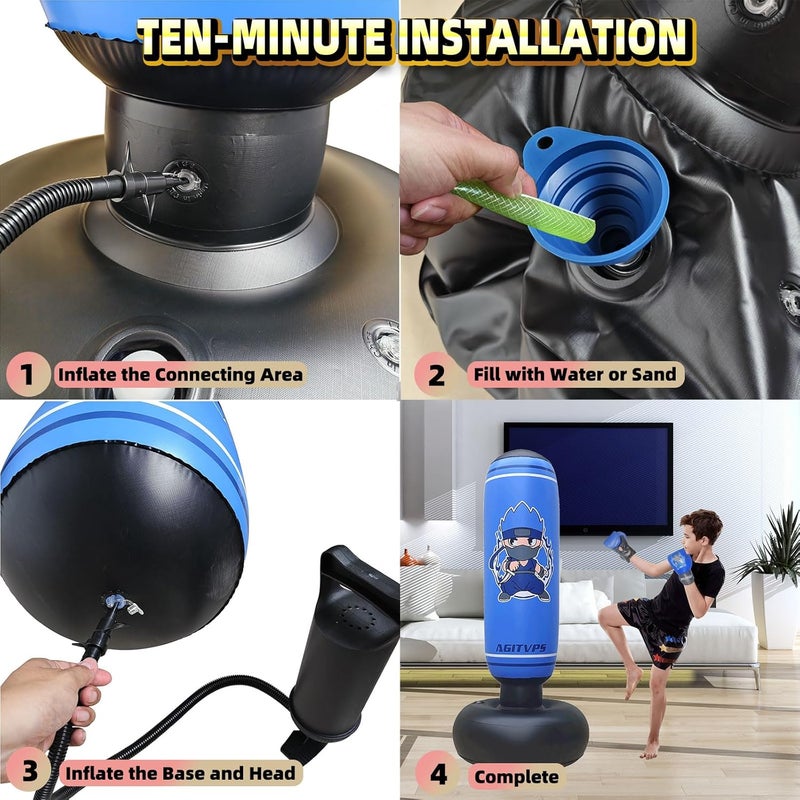 AGITVPS Inflatable Punching Bag Set, 66" Punching Bag for Boys & Girls Aged 8-12 with Kids Boxing Gloves, Super Air Pump | Suitable for Children's Daily Exercise, Happy Family Time - Image 5